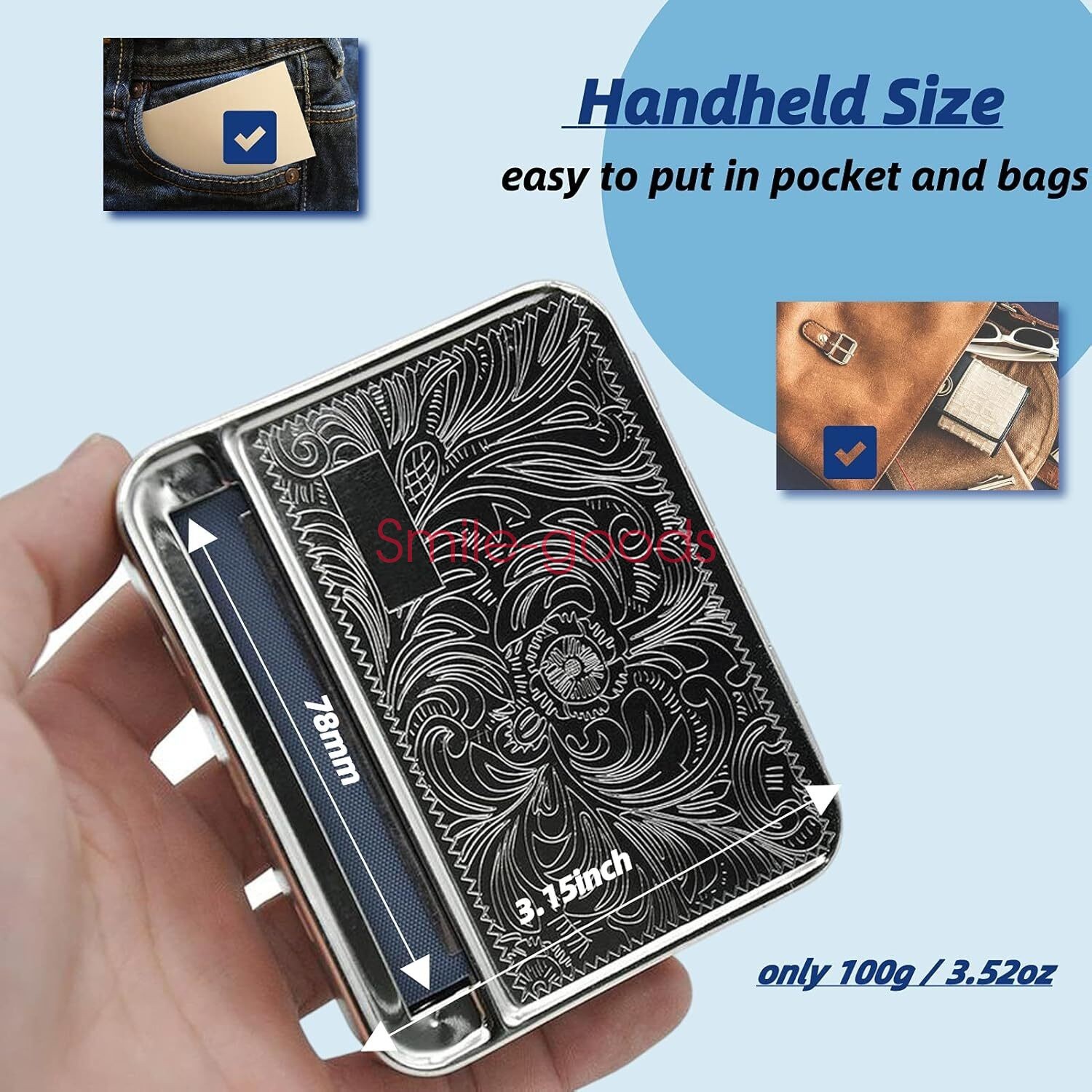 SILVER AUTOMATIC ROLLING Machine Tin Box Metal Roller Cigarette Tobacco Roll 5PC