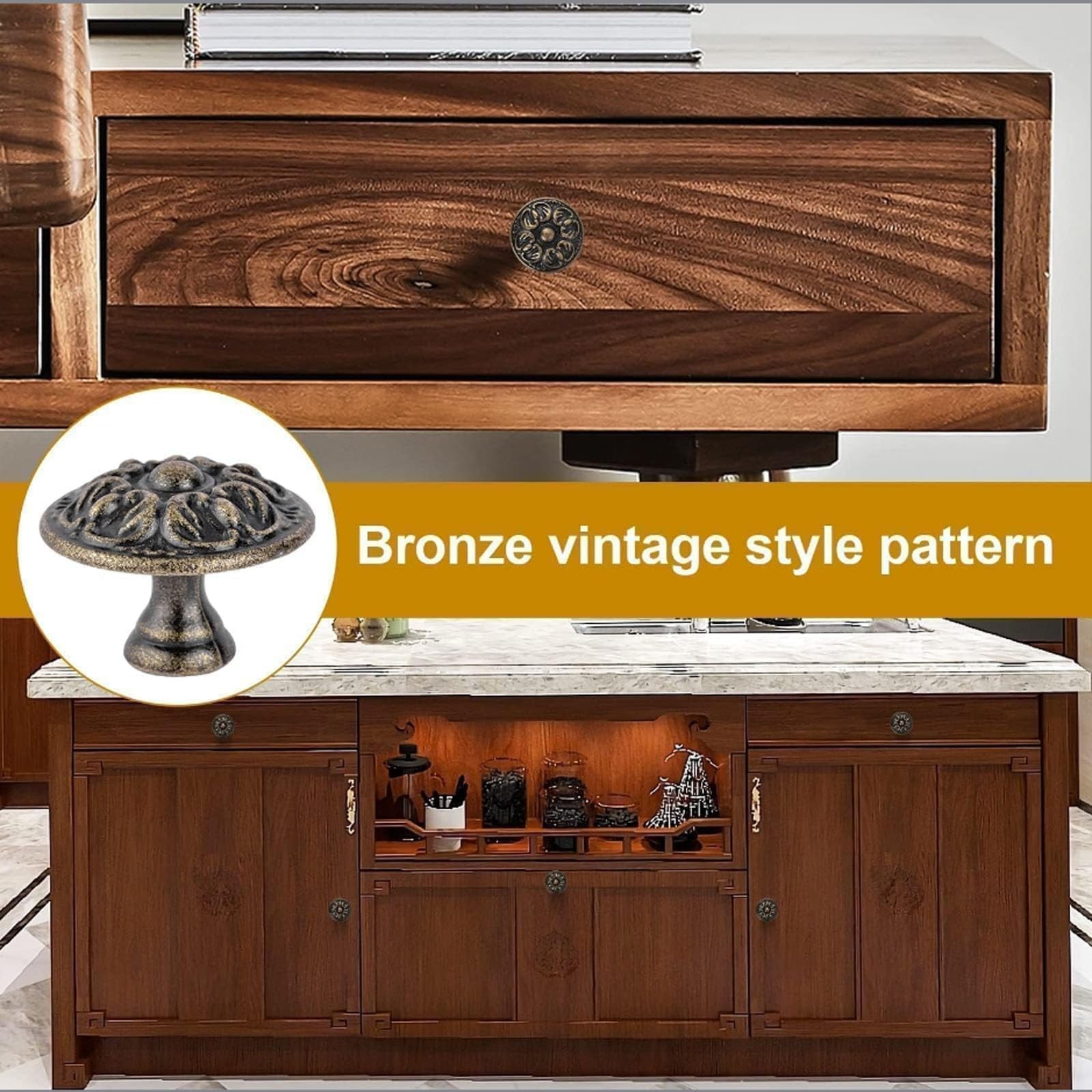 OctinPris 4X Euro Style Antique Brass Kitchen Cabinet Knobs 4pack, Bronze