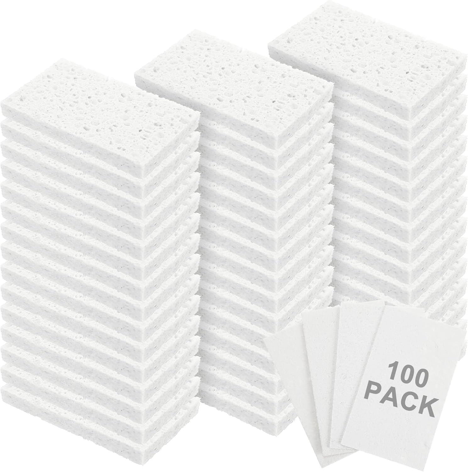Durable Wood Pulp Sponges, 100 Pieces, White