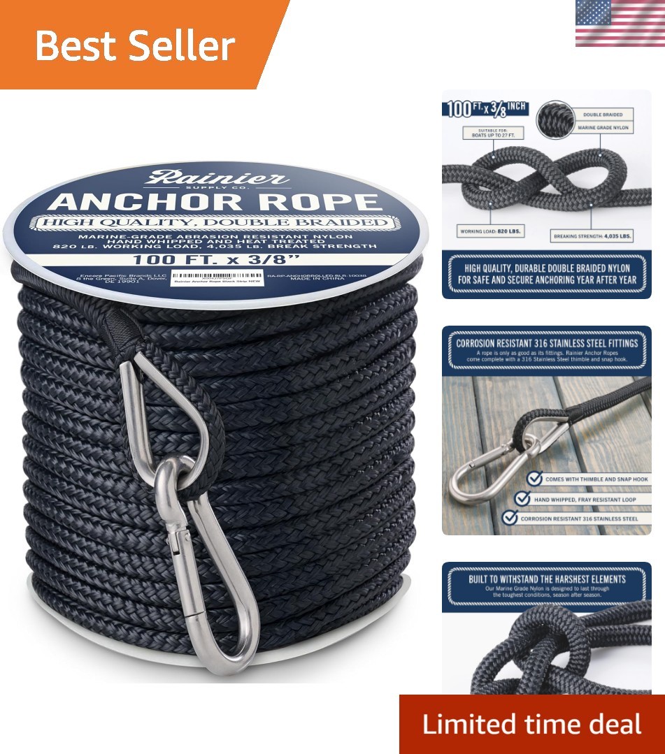Boat Anchor Rope - Double Braided Marine Rope Anchor Line - 100/150 / 200/300...
