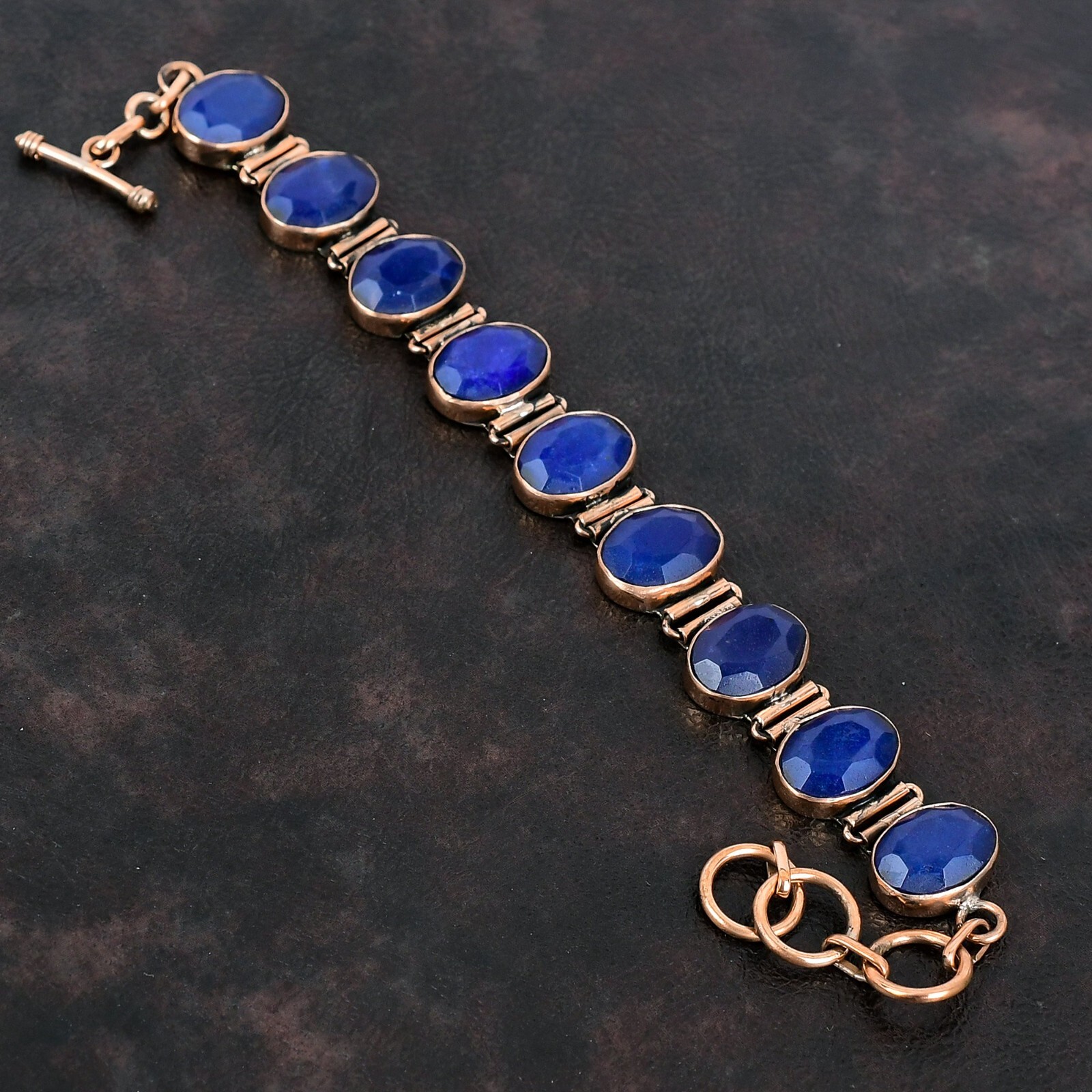 Blue Saphire Adjustable Bracelet Handcrafted Copper Unique Gift Jewelry 6.0"
