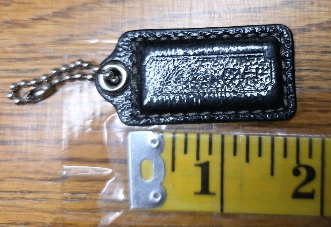 Coach Hangtag Black Patent Front And Back With Silver Chain