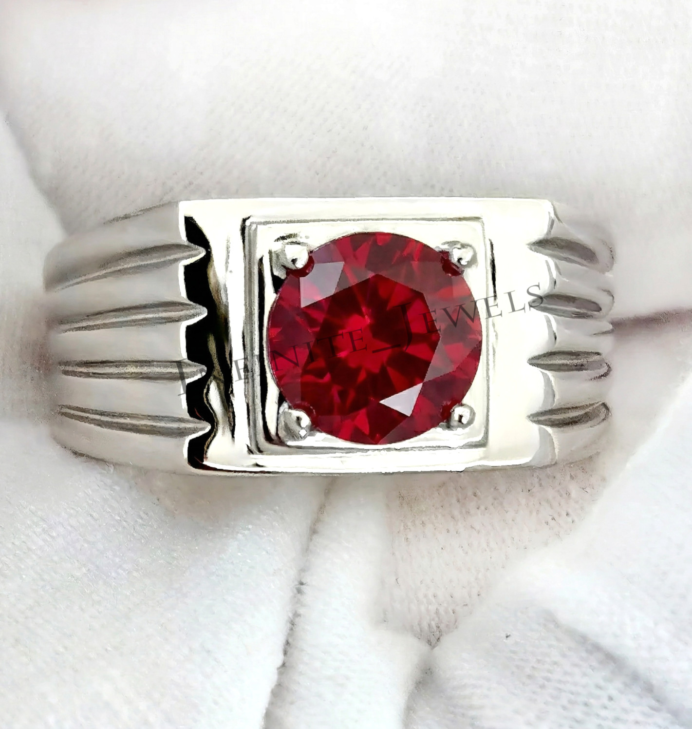 Solid 925 Sterling Silver Ruby Gemstone Ring Men's Beautiful Solitaire Ring