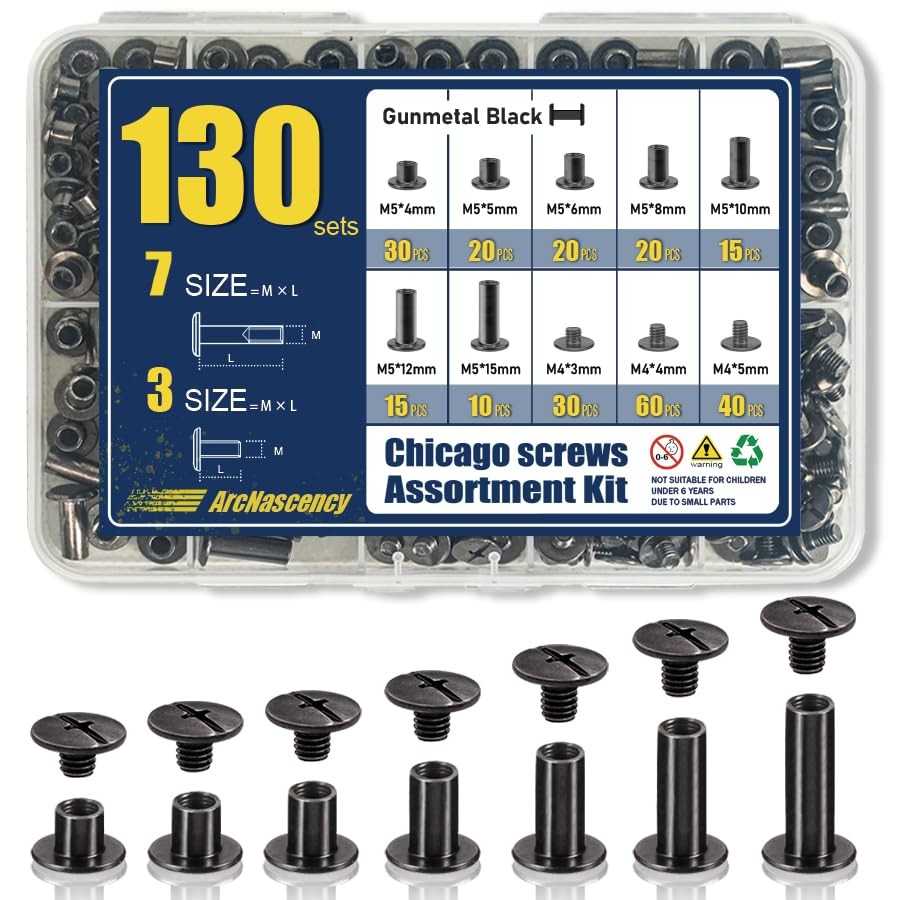 ArcNascency 130 Sets Gunmetal Black Chicago Screws M5, Black-130Sets
