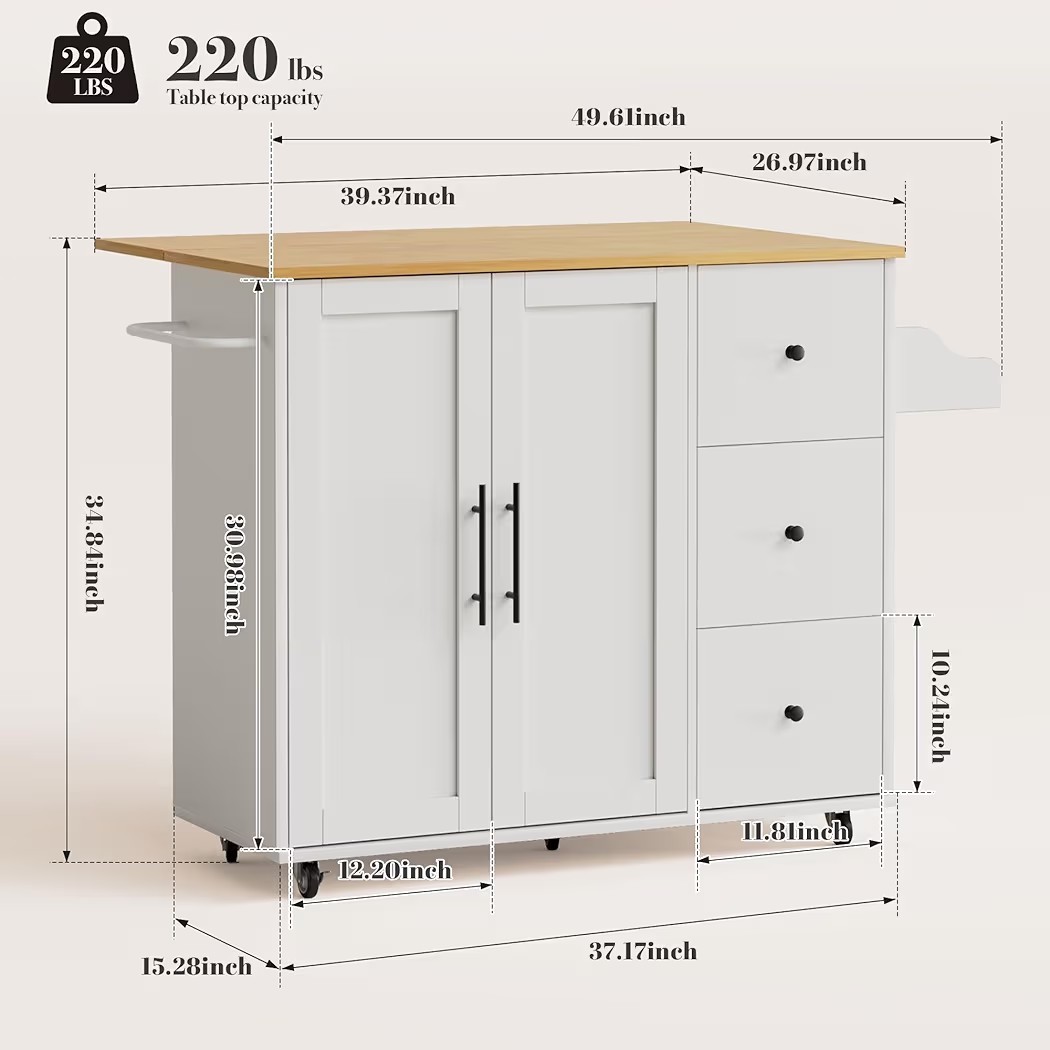 Kitchen Island Wheels with Storage-Multifunctional Kitchen Island Cart Drop Leaf
