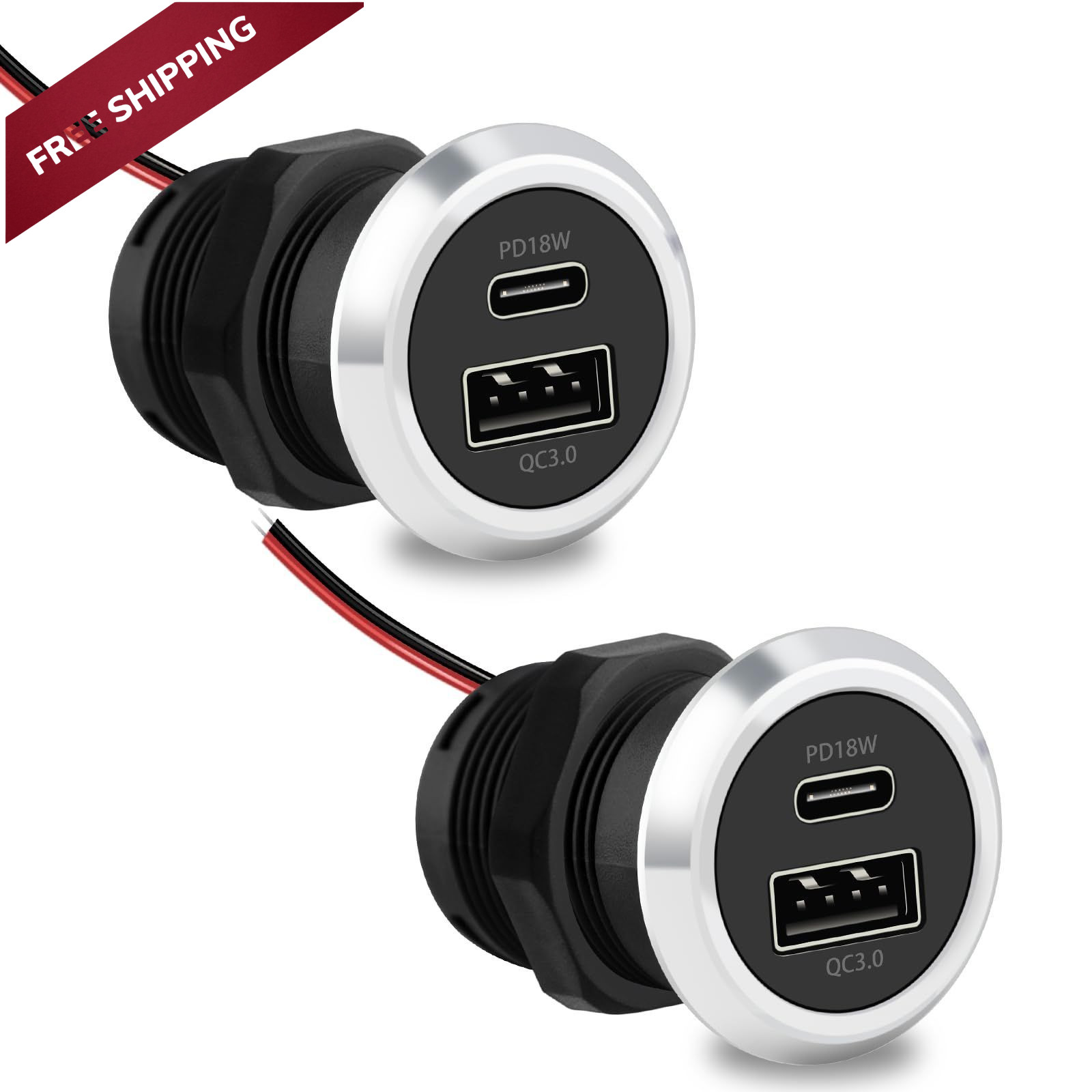 RV USB Outlet 12V Wall Mount, Dual Quick Charge 3.0 Port & PD C...