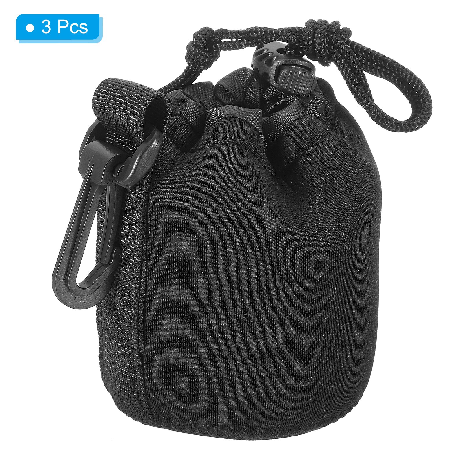 3 Pcs 3" ID x 3.9" H Drawstring Len Pouch Black