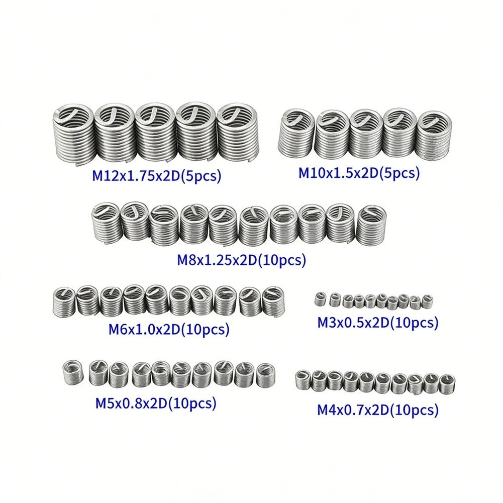 304 SS Wire Thread Insert Kit 60pcs for Metric Thread Restoration For M3 M5