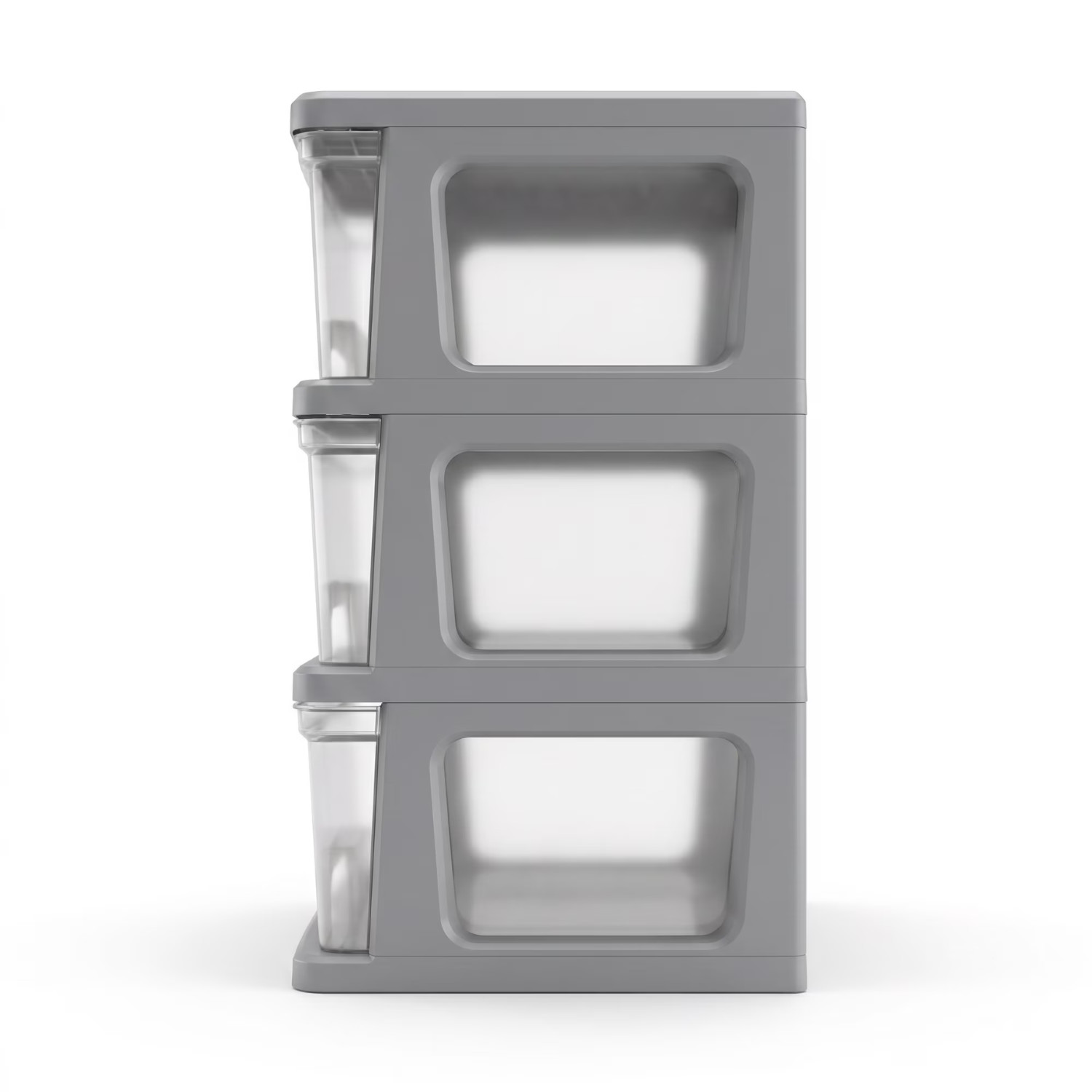 Starplast 3-Drawer Organization Tower Medium Storage Cart, Silver Plastic, 2 PK