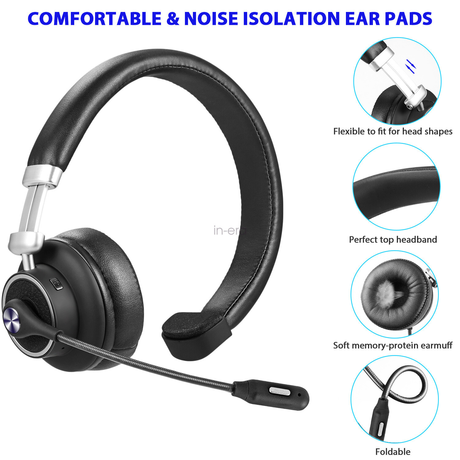 Truker Bluetooth Headset with Microphone Mute Button for Office Home Business