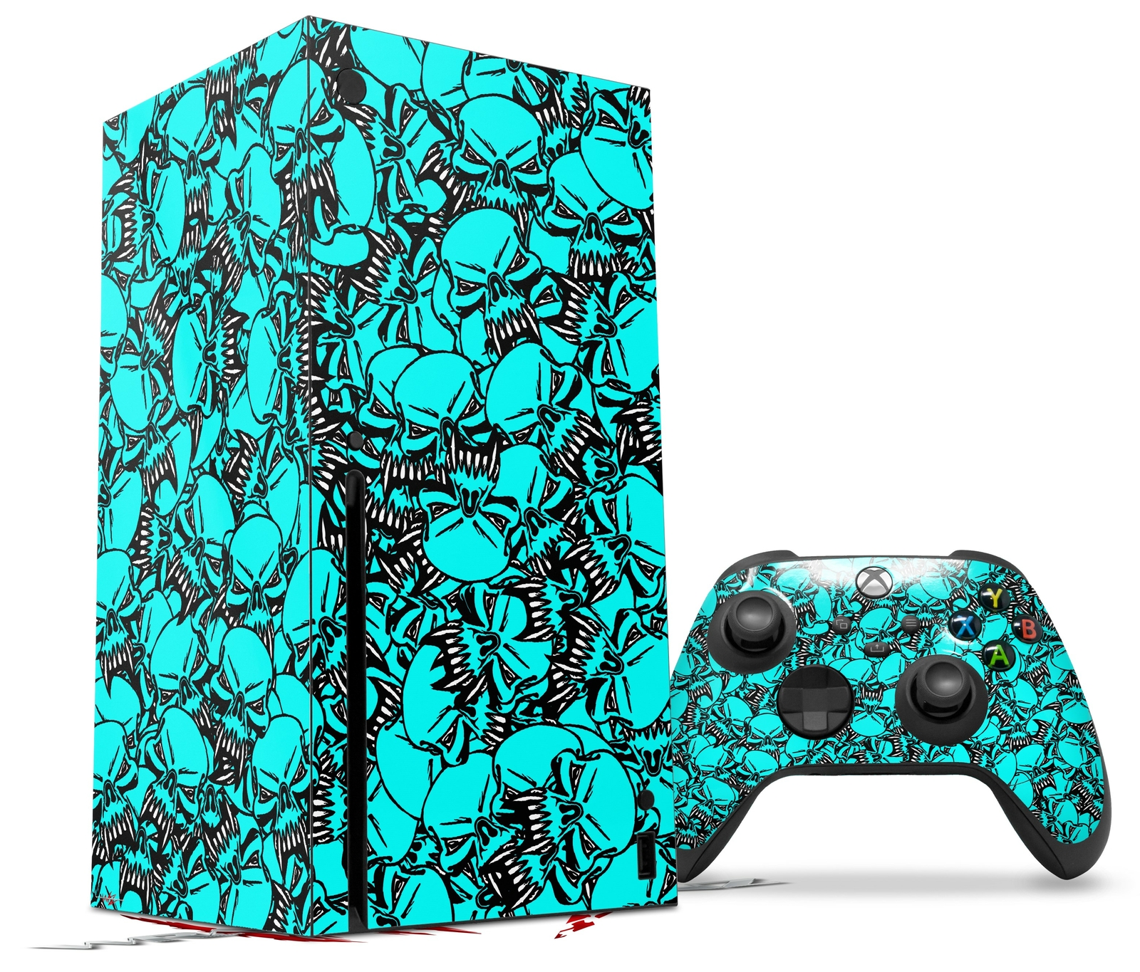 Skin Set for XBOX Series X Scattered Skulls Neon Teal