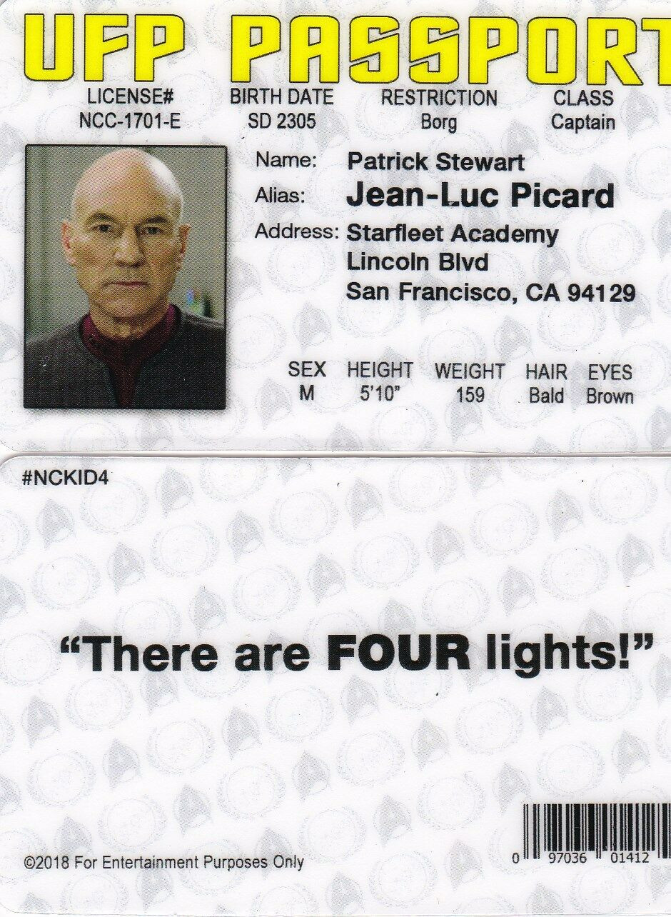 Patrick Stewart Captain Picard Starfleet movie prop Drivers License fake ID card