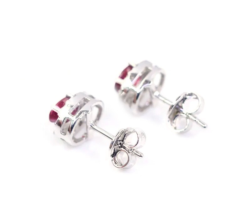 Natural Ruby Ear Studs, Silver Solitaire Stud Earrings, July Birthstone Earring.