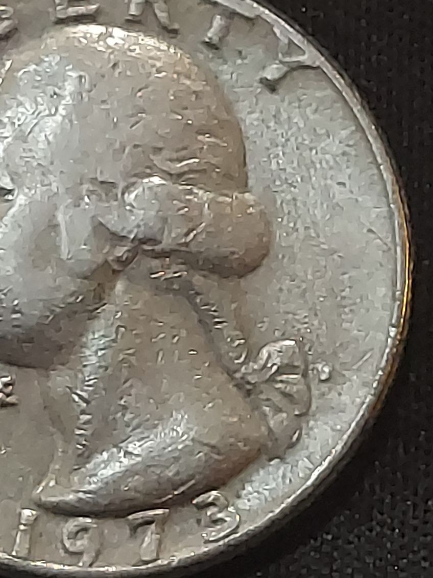 1973 D Washington Quarter Error - Filled "D" Mint Mark & "A" Letters ( Reverse)