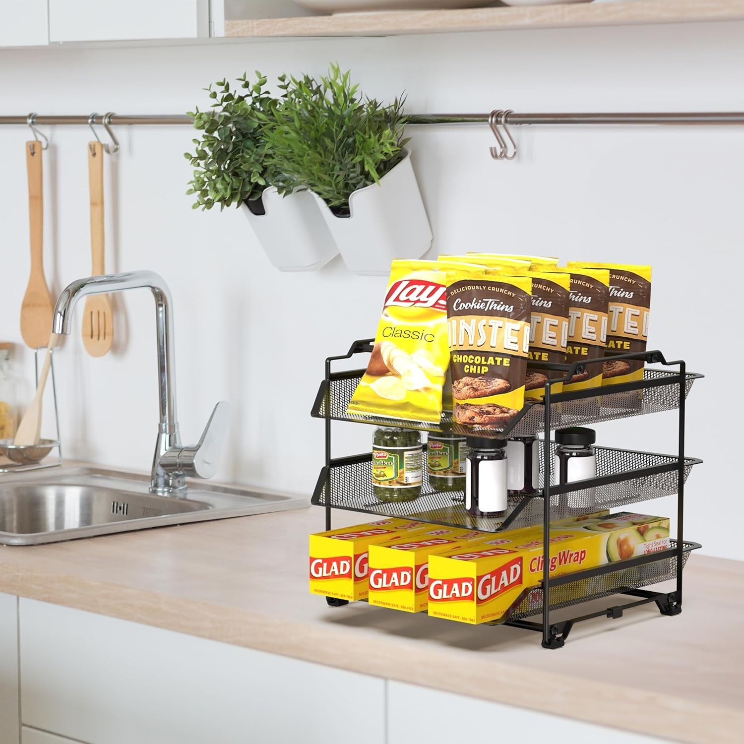 Stackable Sliding Letter Tray Paper Organizer, 3 Tier, Black