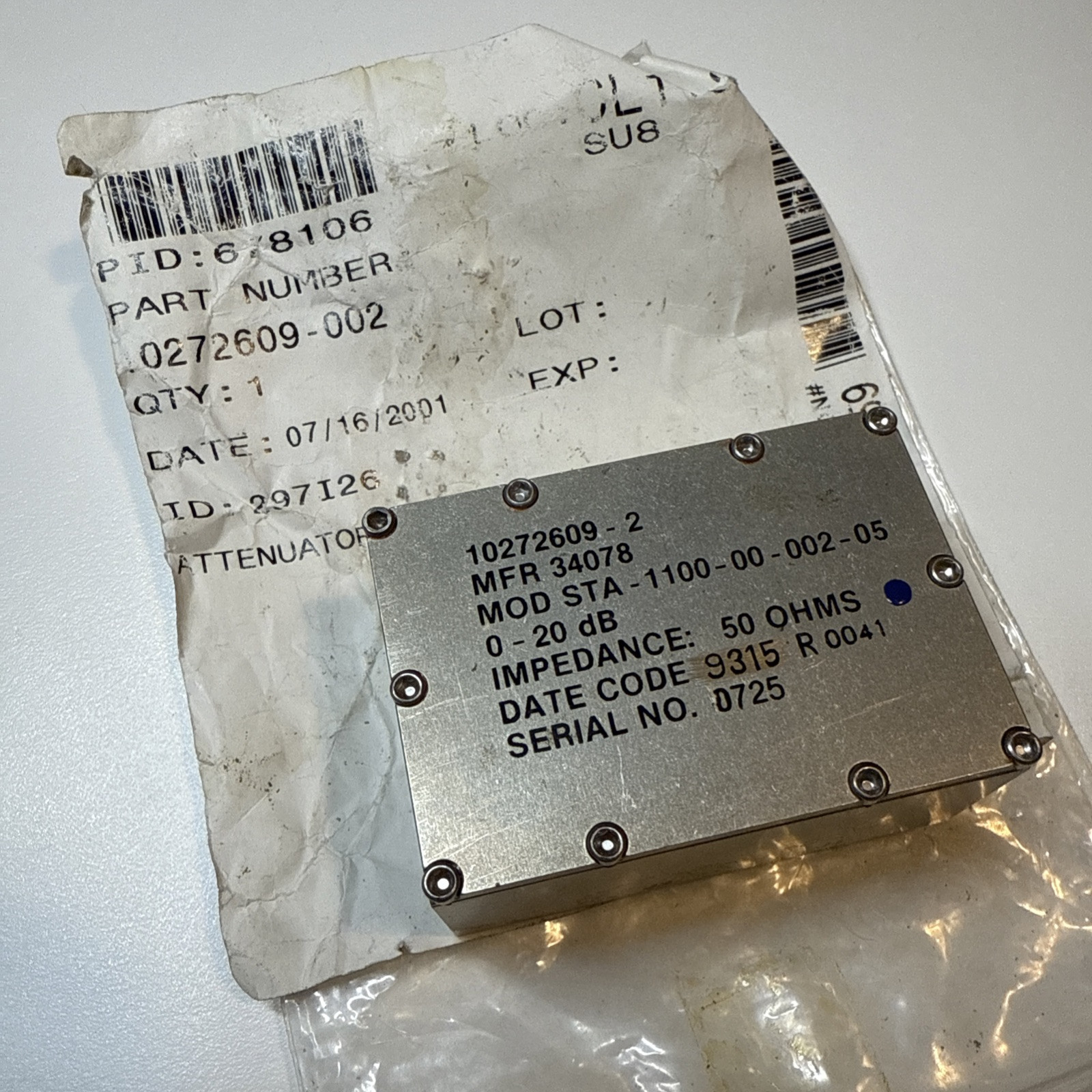 Cinch Variable Attenuator Aerospace Model STA-1100-00-002-05 0-20 dB 50 OHM