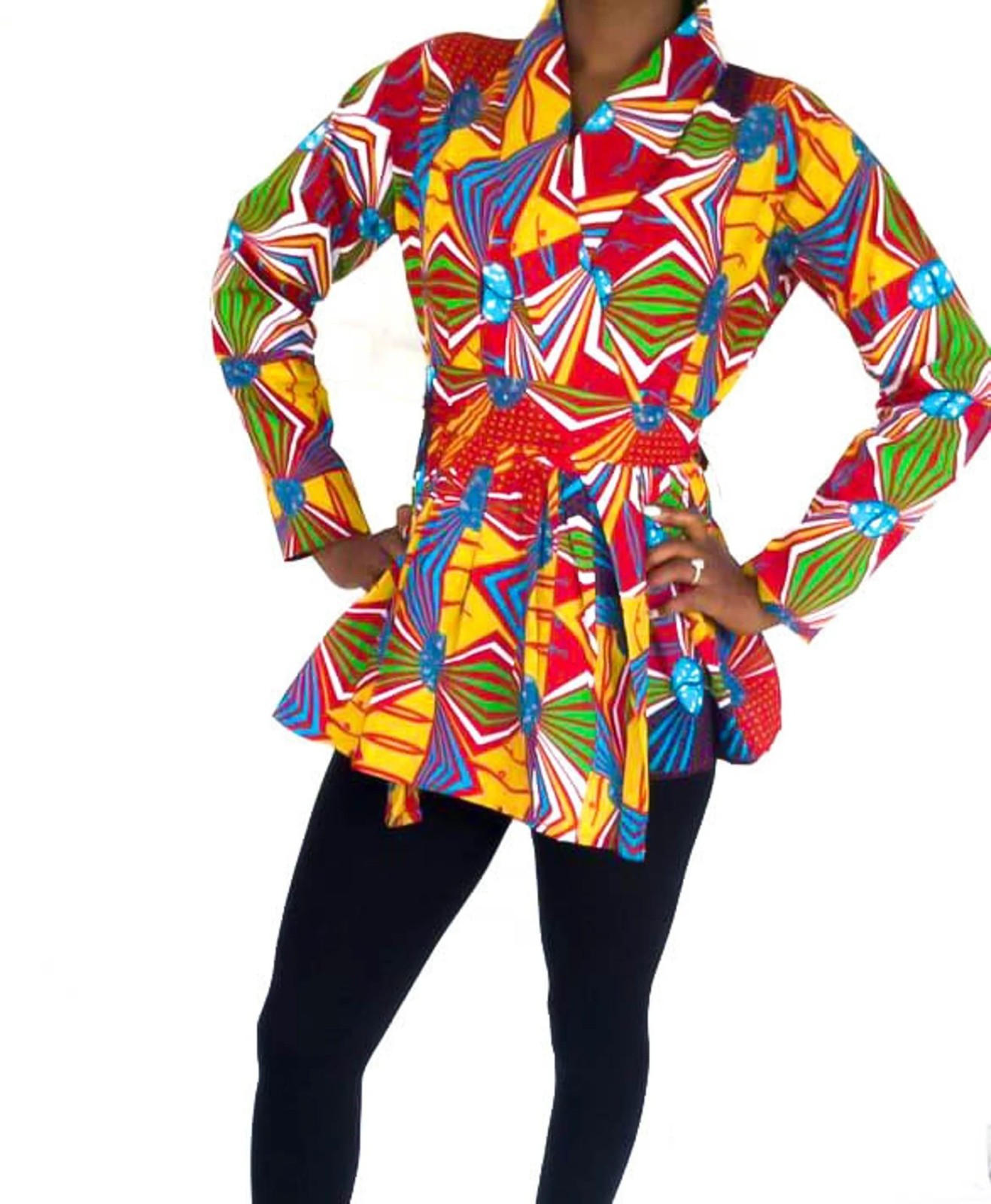 African Print Long Sleeve Wrap Shirt