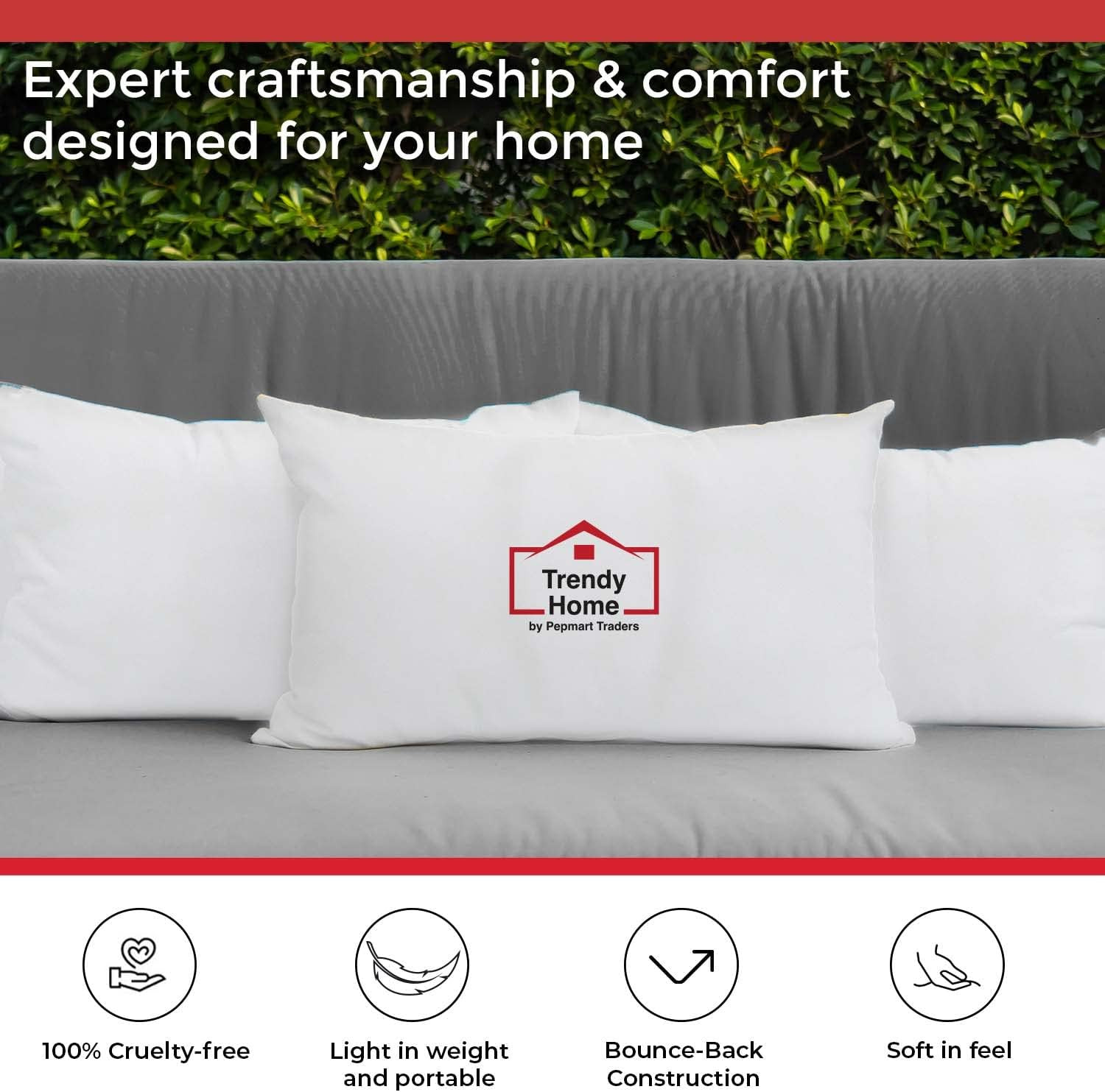 Trendy Home 12X18 Throw Pillow Insert (Pack of 2, White), Bed and Couch Pillows
