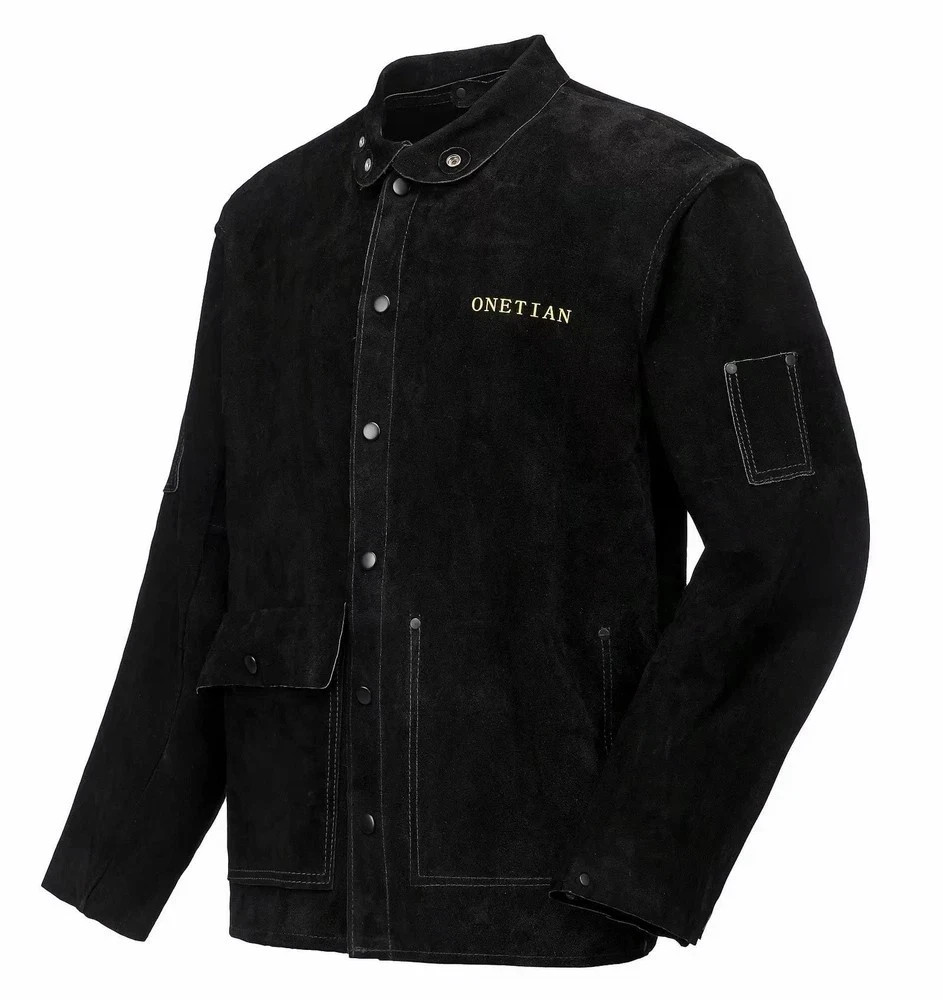 Leather Welding Jacket Black;Heavy Duty Safety Jacket;Heat and Flame Resistant