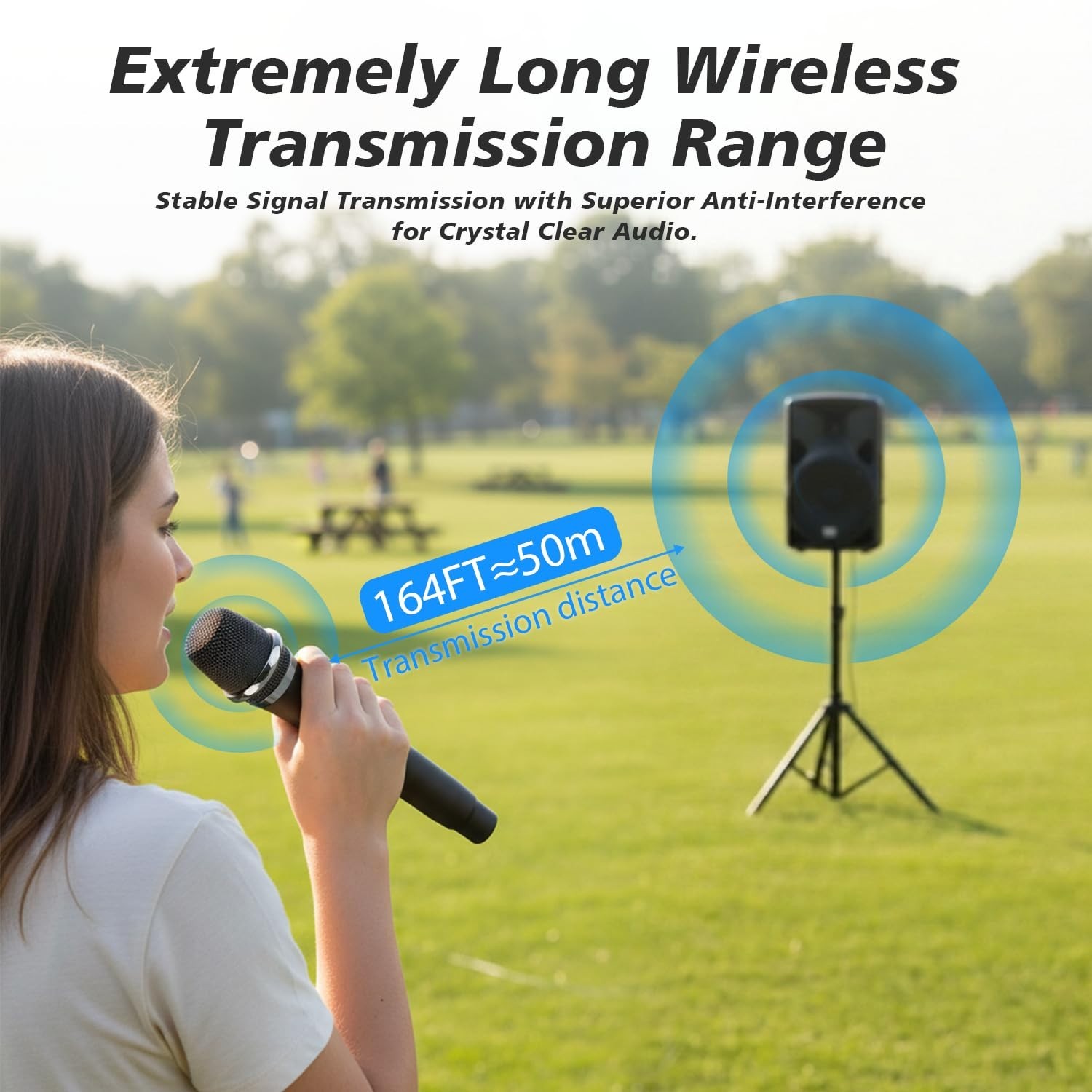 Rechargeable Wireless Handheld Microphone | 160Ft Range, Stable Connection for K