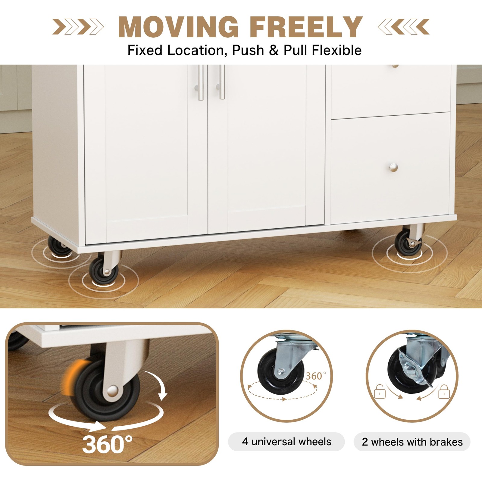 Kitchen Island with Folding Drop Leaf, Rolling Island Table with Storage, Kit...
