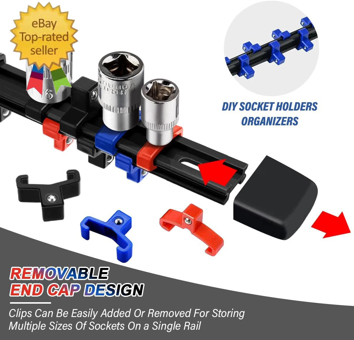 3-Piece Socket Organizer Rail Set, Heavy Duty Socket Holder for 1/4", 3/8", 1/2"