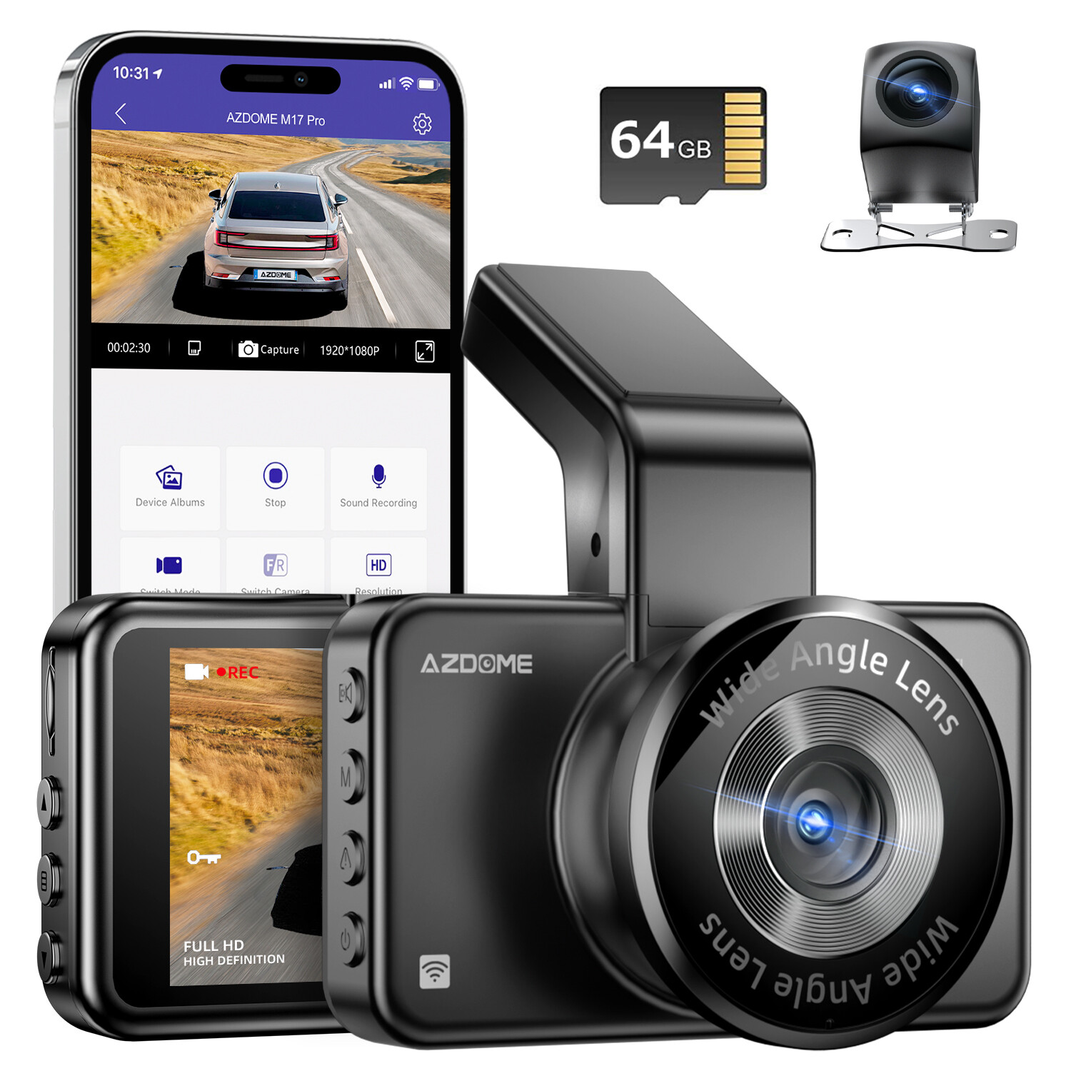 AZDOME 3" 3K Dash Cam WiFi ADAS Front & Rear 2K+1080P Park Mode Night Vision
