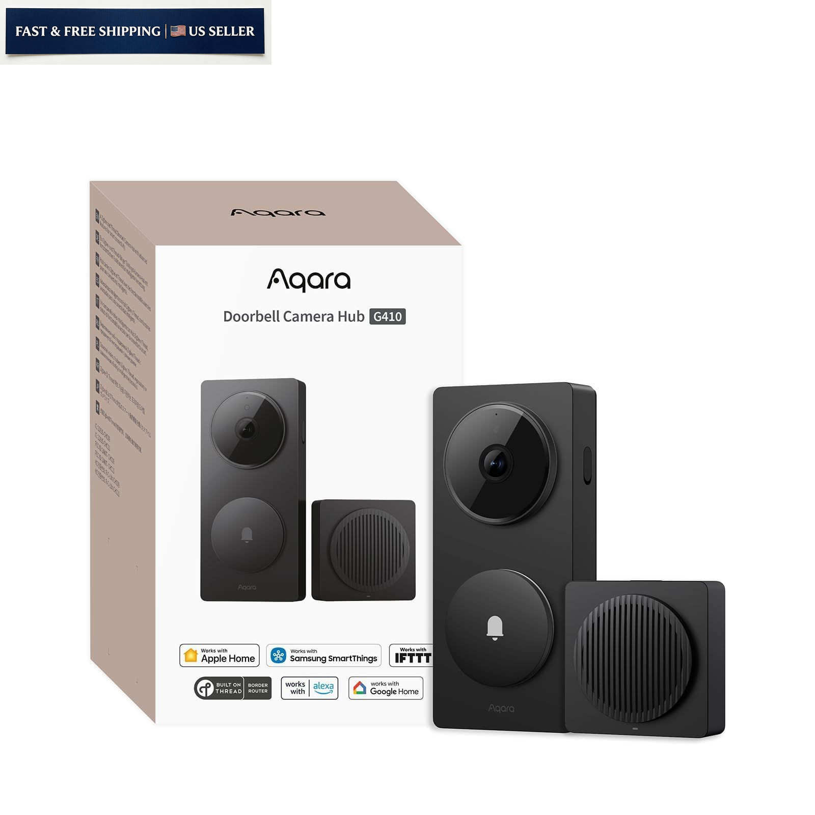 Aqara Smart Doorbell Camera G410 with Chime, 2K, HomeKit Secure Video, Black