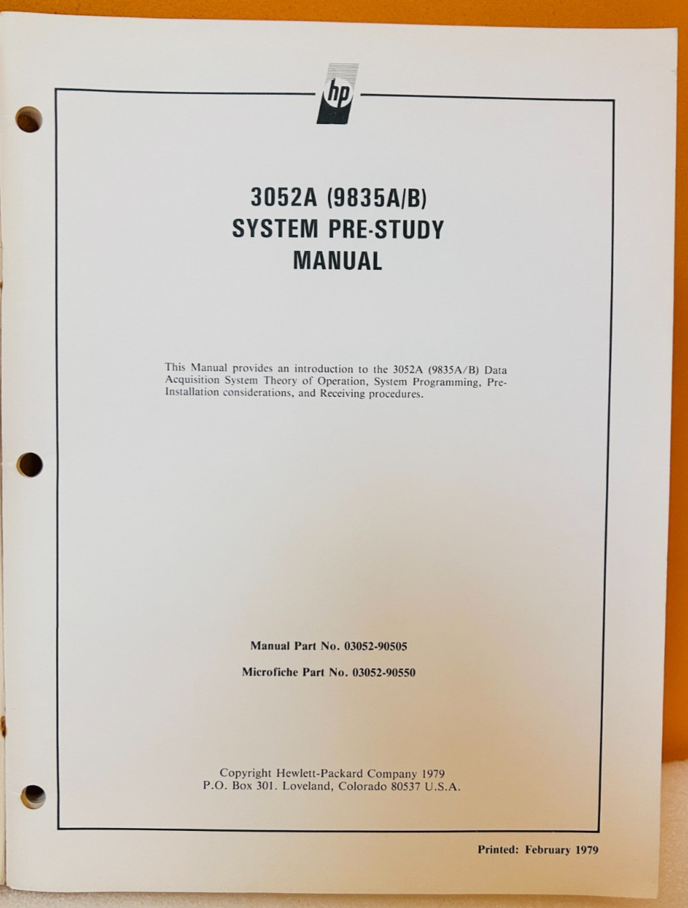HP 03052-90505 1979 Model 3052A (9835A/B) System Pre-Study Manual.