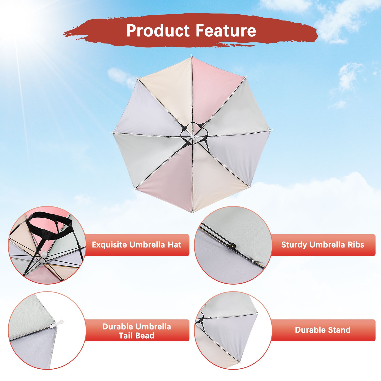 1 Pc 26\" Outdoor Handless Umbrella Hat [Watermelon]