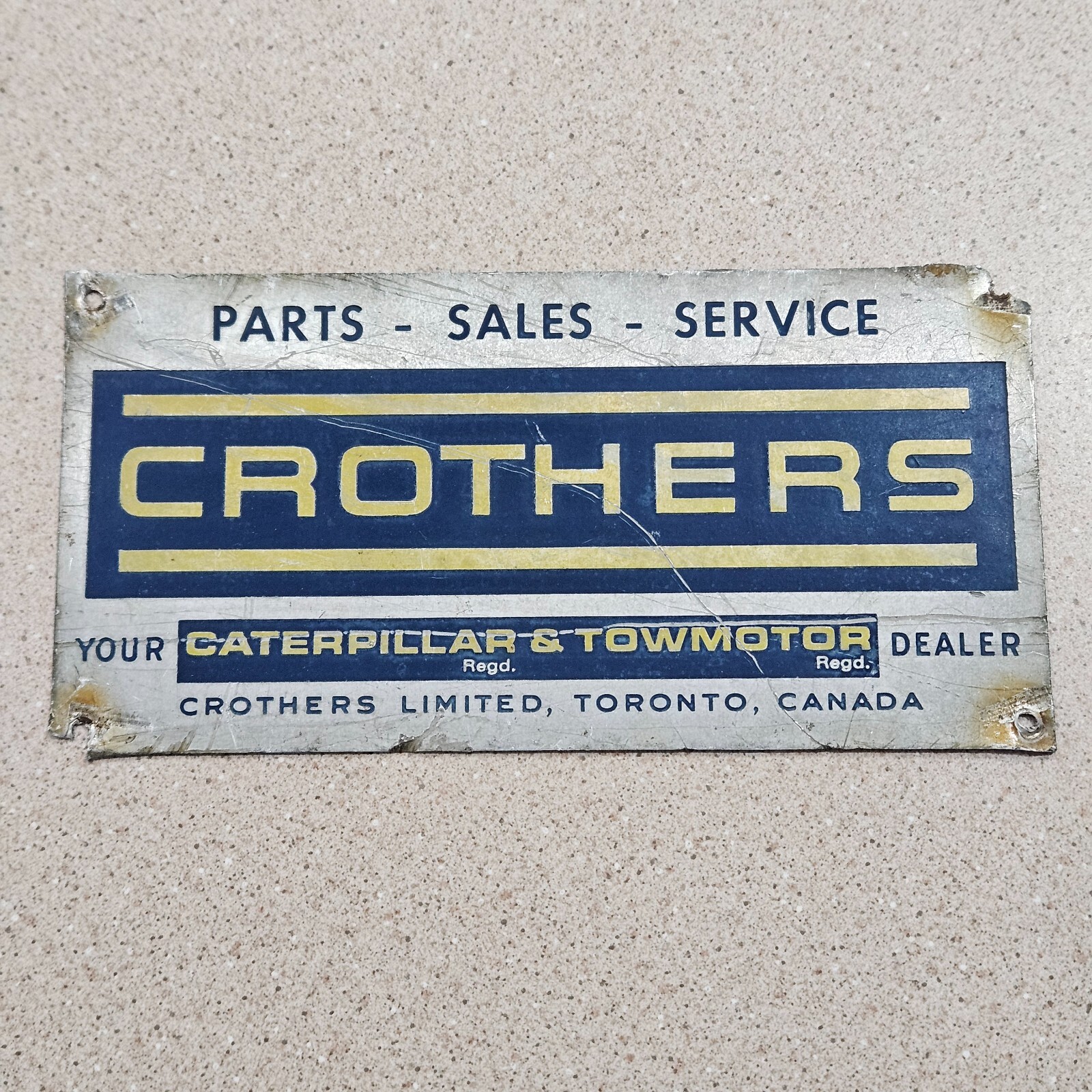 Vintage Crothers Caterpillar & Towmotor Parts, Sales & Service Dealer Metal Sign