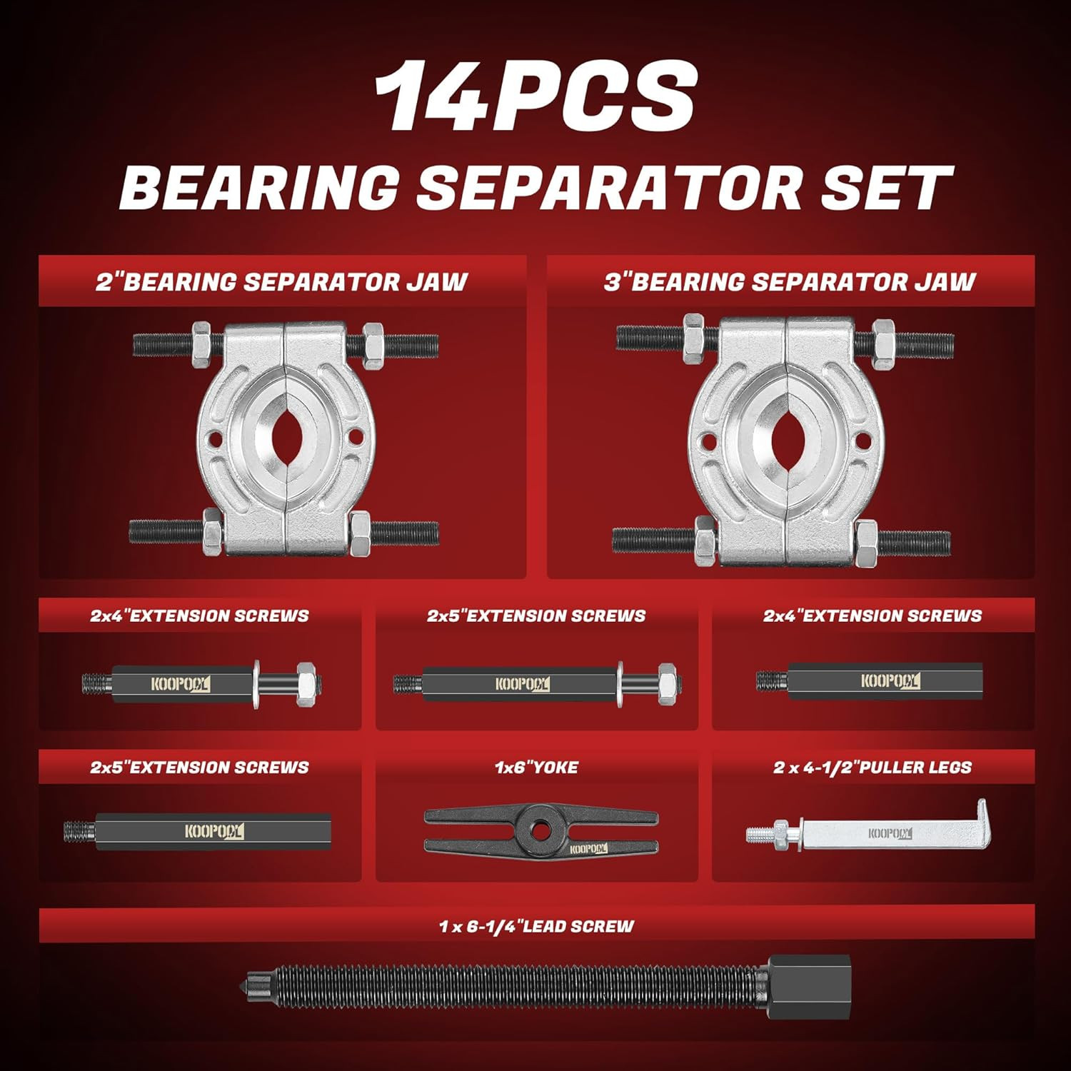 Heavy Duty Bearing Separator Puller Tool Set 14Pcs 5 Ton w/ Case