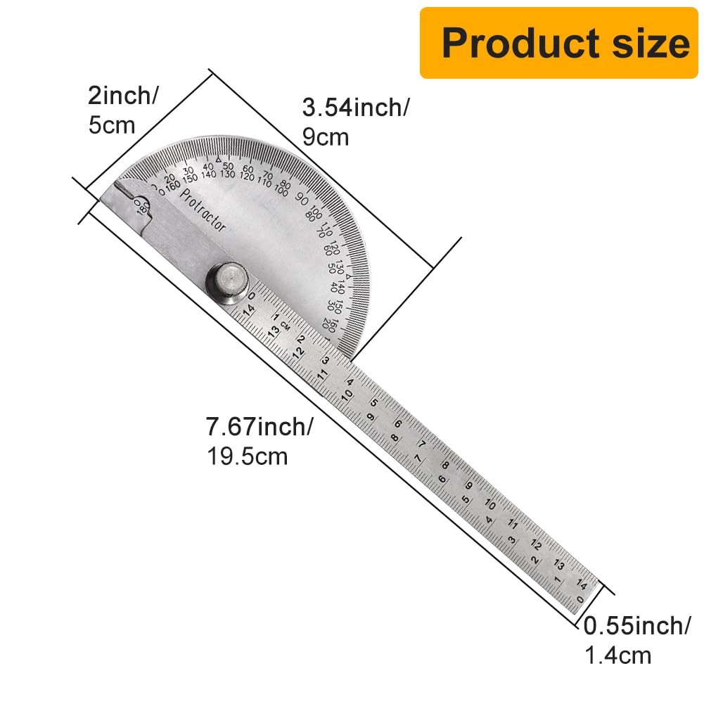 Stainless Steel Angle Protractor 0-180 Degree Round Head Silver