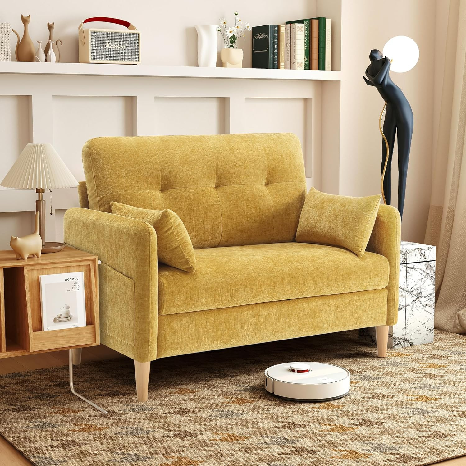Urhanherry 47" Small Sofa Couch for Bedroom, Soft Chenille Loveseat Mini Couch w