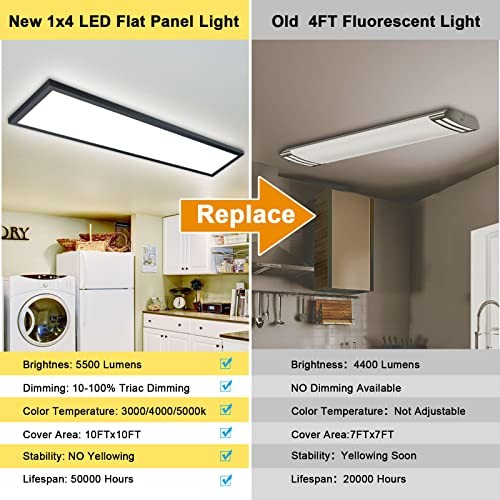 6PACK 1x4 LED Flat Panel Light Surface Mount LED Ceiling 1x4FT 6PACK Black
