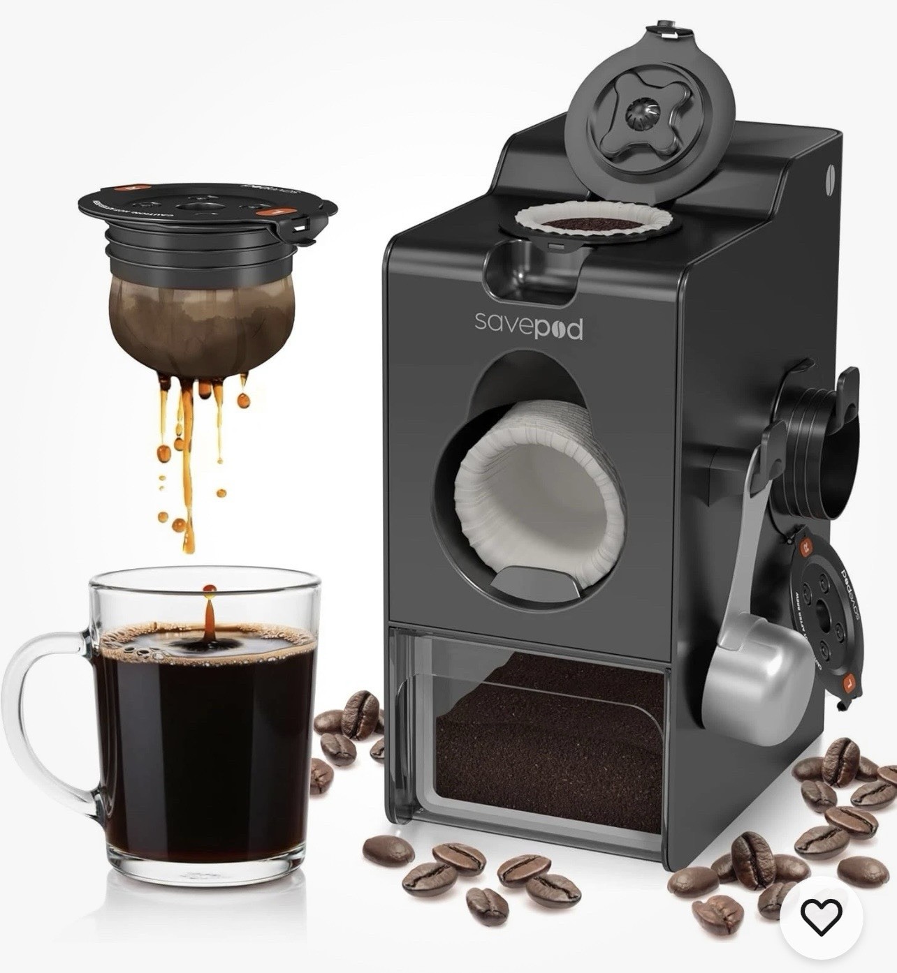 Savepod Coffee Pod Maker w/ Reusable Pods Compatible w/ Keurig and K-Cup Brewers