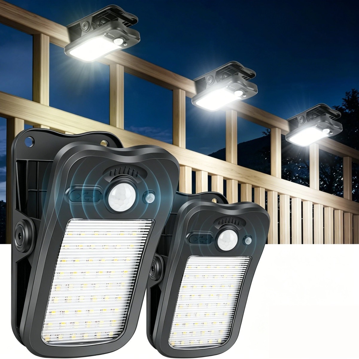 2Pack Clip on Solar Lights Outdoor, 60 LED Solar Motion Sensor Clamp on Light
