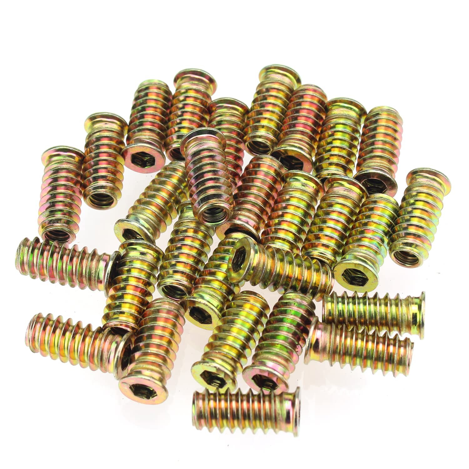 50 Pcs 1/4"-20 x 25mm Threaded Inserts Hex Socket Drive Inserts Nuts for Wood