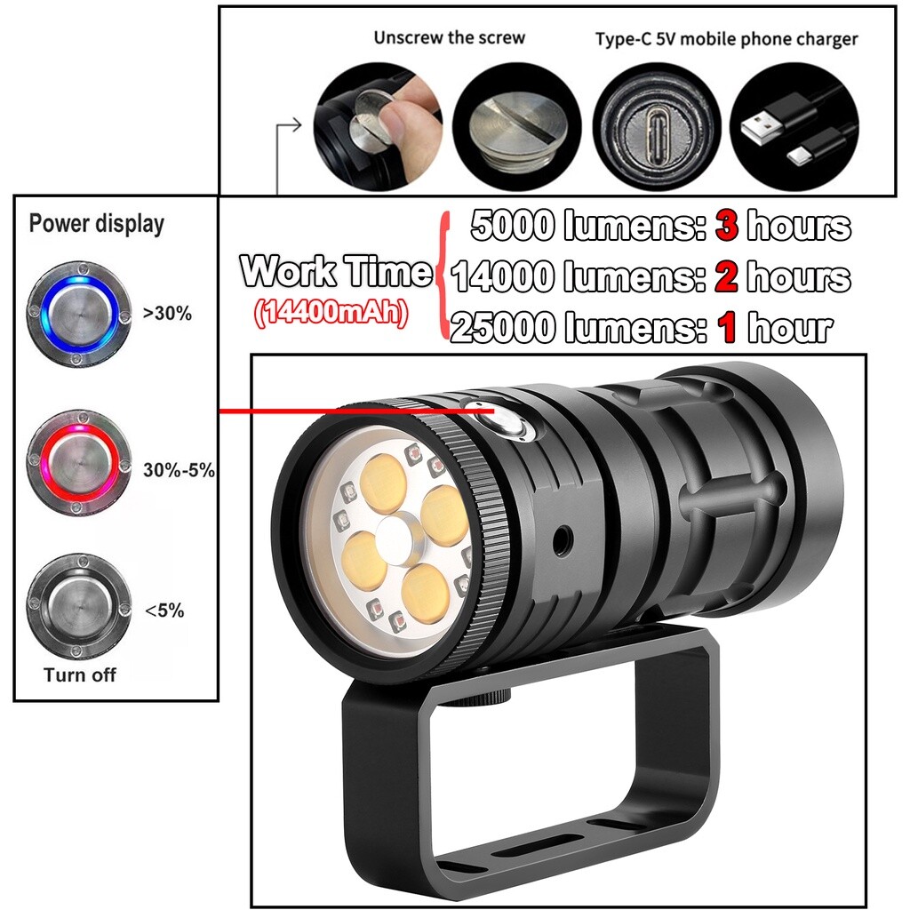 500000LM Diving Flashlight Led Underwater Camera Diving Photography Lighting