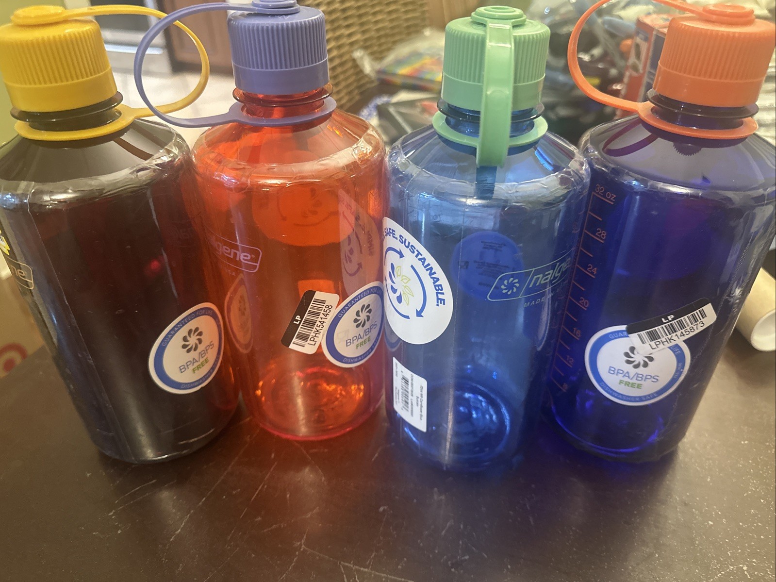 LOT 4 Nalgene 32oz Narrow Mouth Water Bottle Mixed Colors BPA Free Made in USA