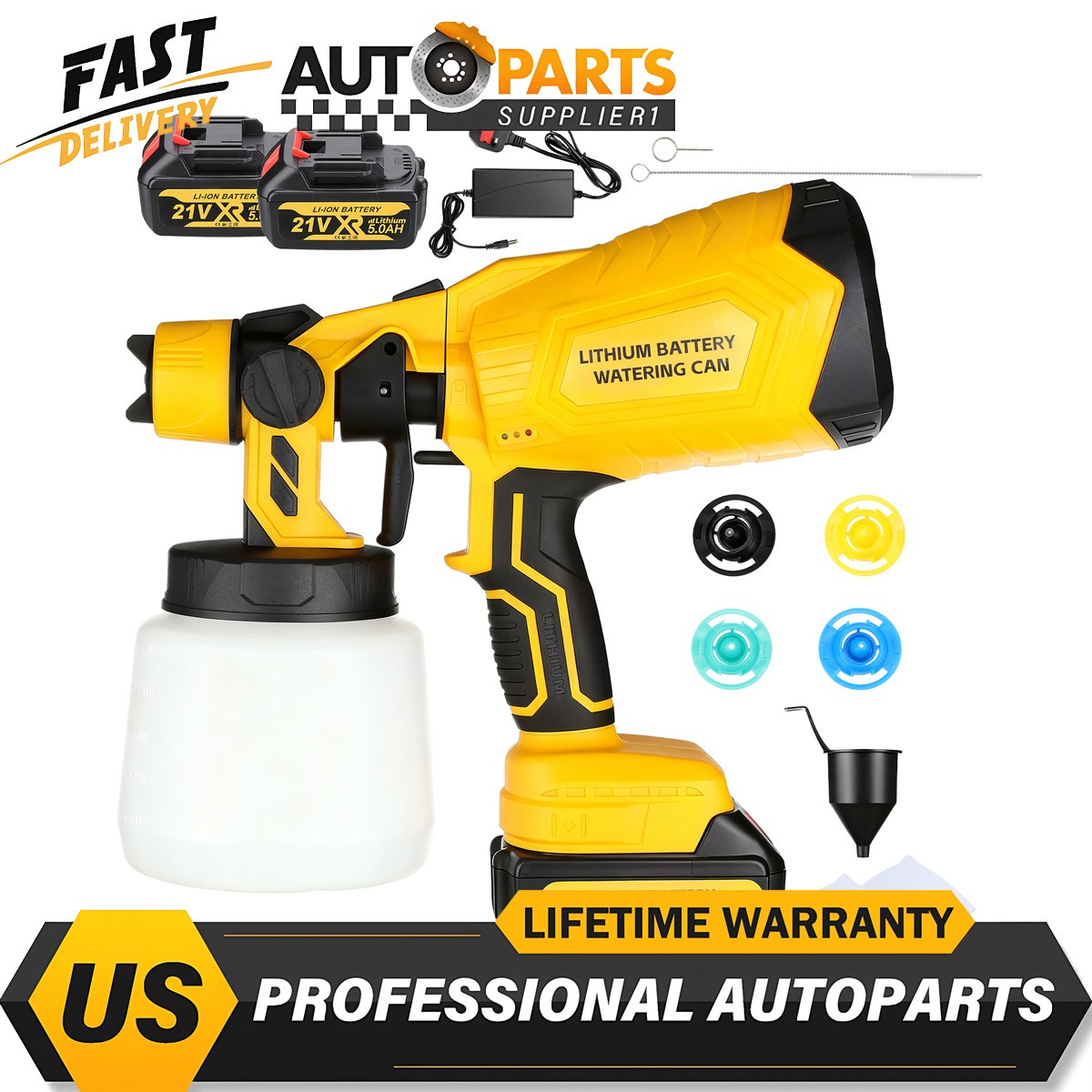 Cordless Paint Sprayer High Pressure With 2 Battery Yellow Adjustable Pattern