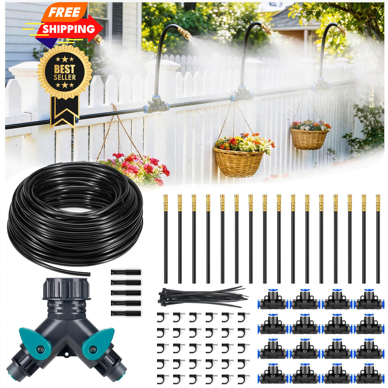 HIRALIY 360° Adjustable Drip Irrigation System 100FT, 1/4" Tubing with 100FT