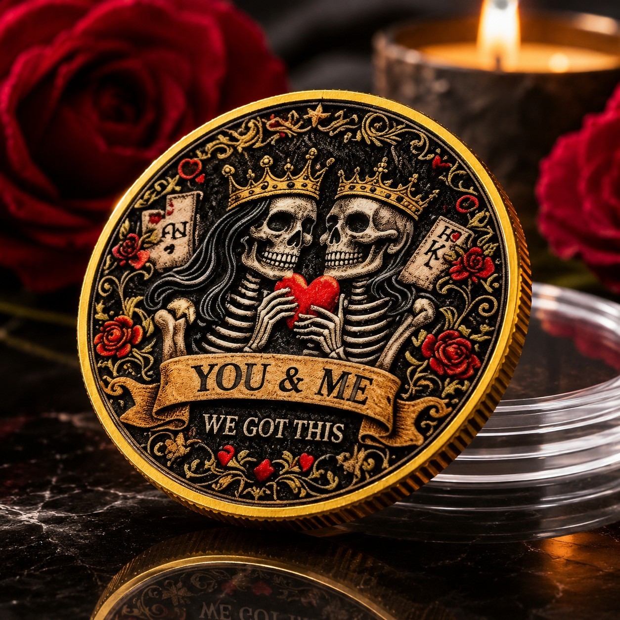Gothic Skeleton Couple Love Challenge Coin Ride or Die Forever Double Side Token