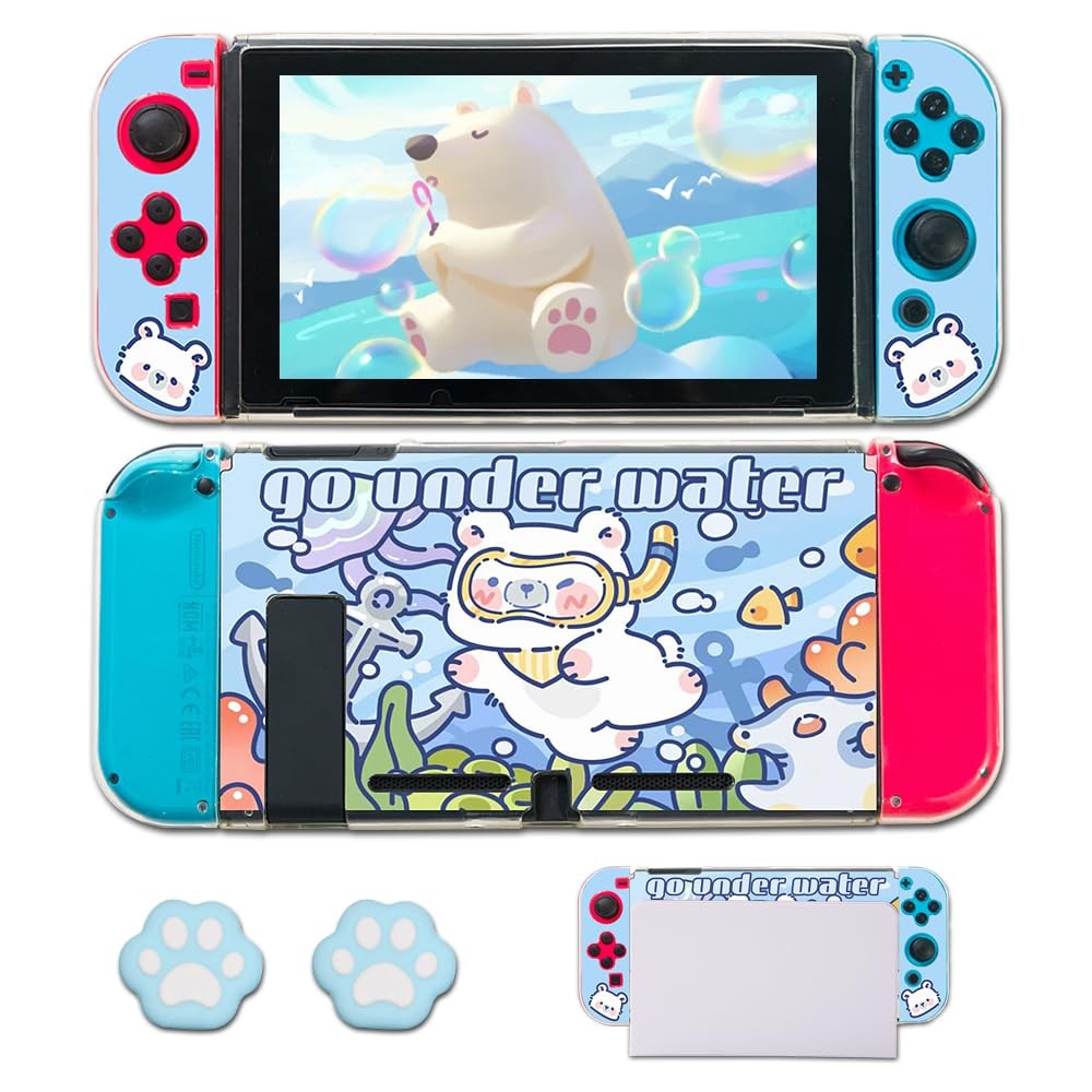 PERFECTSIGHT Polar Bear Switch Protective Case with 2 Thumb Grips Caps, Cute ...