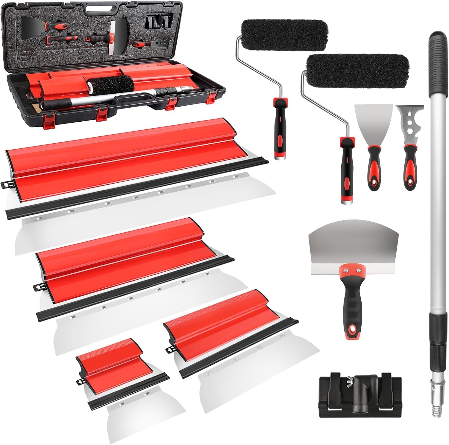 Drywall Skimming Blade Set with Portable Case, 10”+16”+24”+32” Skimming