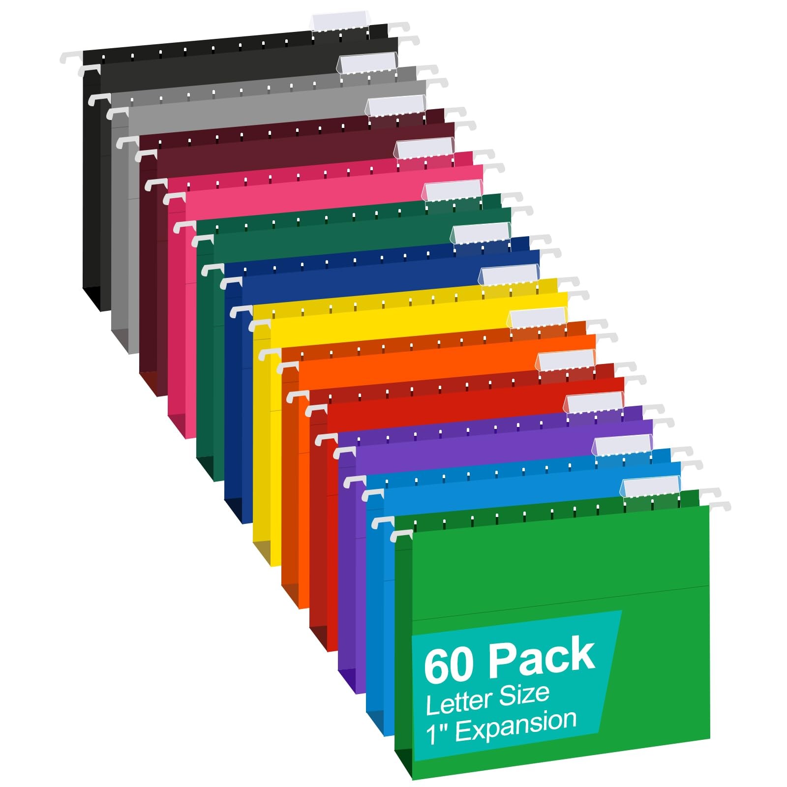 Extra Capacity Hanging File Folders, 60 Pack Reinforced Letter Size Hanging F...