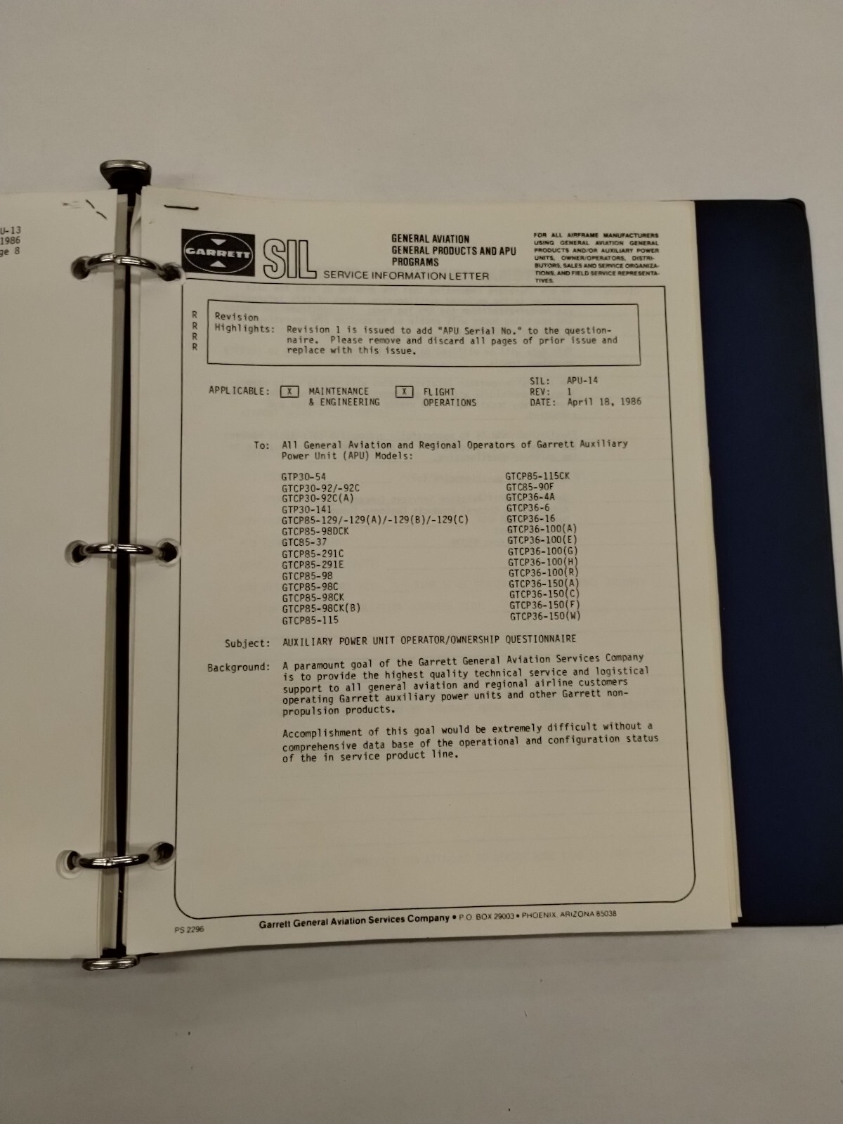 Garrett Service Information Letters 1987-90-Original