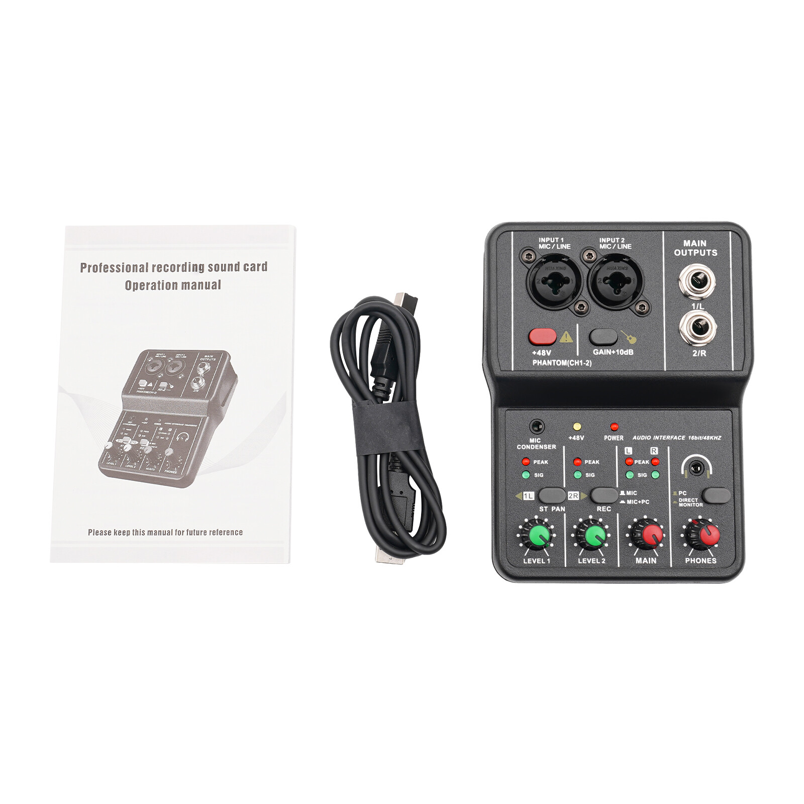 2 Channel Mixing Console Live Studio Audio DJ Mixer Sound Board USB Interface