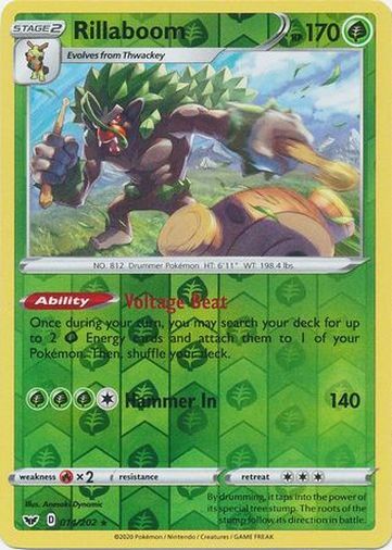 Pokemon Sword & Shield Base Rillaboom Rare Reverse Holo 014/202