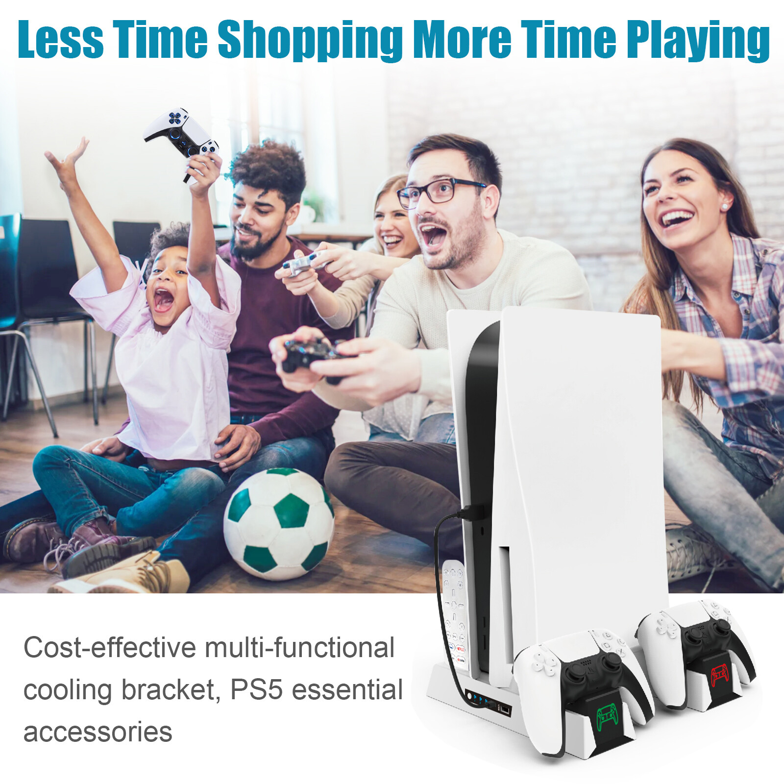 For Playstation 5 Dualsense Controller Charging Station PS5 Cooling Fan White